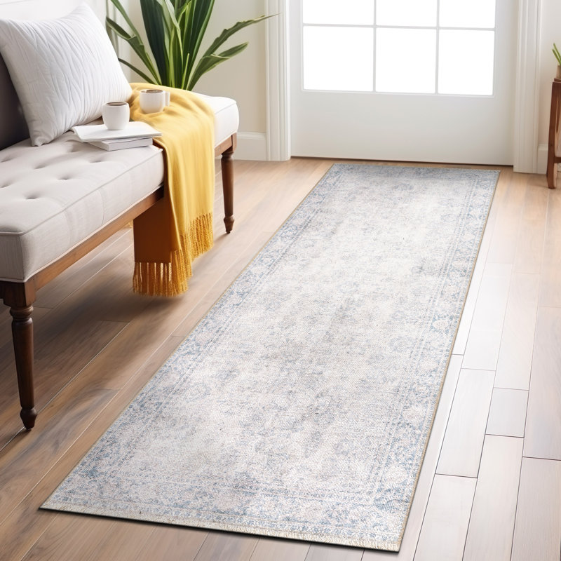 Tapis bleu lavable à la machine Kromer, Tapis de couloir 2 pi 6 po x 7 pi