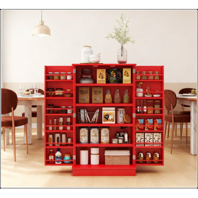 Large Kitchen Storage Cabinet with Double Doors and 5-Tier Shelving, Perfect for Organizing Cookware and Dishes in Modern Homes