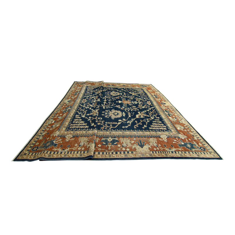 Tapis fin fait à la main Chobi Taraneh - bleu marine - rouille, 11 pi 7 po x 15 pi 1 po