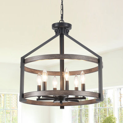 6- Light 23.1" Dimmable Farmhouse Round Cage Chandelier