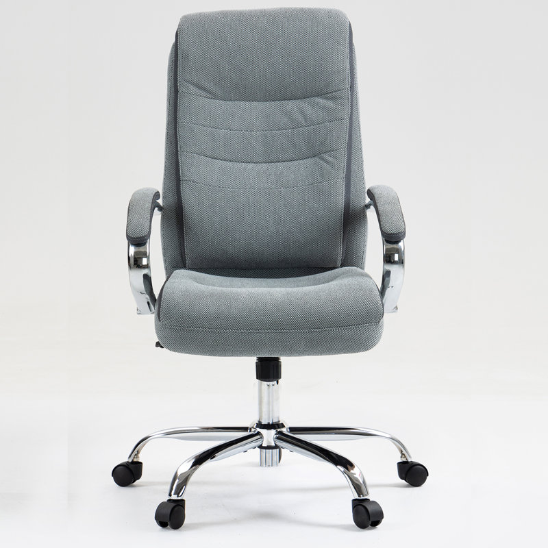 Chaise de bureau à haut dossier en lin et coton gris Louisa, hauteur réglable, siège confortable avec élasticité et dissipation de la chaleur, structure de style moderne, lin à peau pour utilisation, gris, style classique