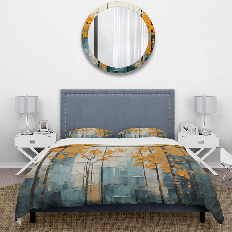 Ensemble de housse de couette en microfibre / polyester Bold Yellow and Gray Forest Bedding
