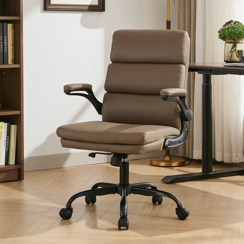 Mid-Back Swivel Task Chair with Arms, Tan