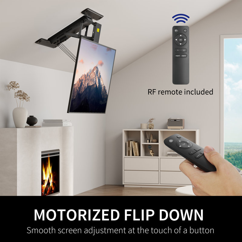 Black Motorized Ceiling TV Mount with Remote Control