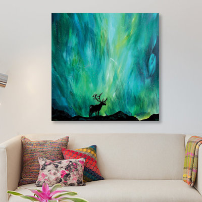 « elk northern lights », impression sur toile