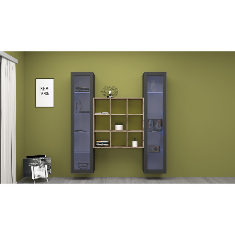 Maruska 180cm H x 170cm W Floating Bookcase, Grey Anthracite