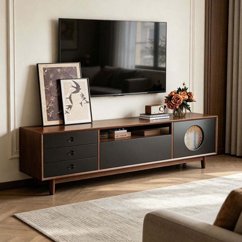 Meuble télé de luxe Luxury, H 22,04 po x L 78,74 po x l 15,74 po, Noir / brun