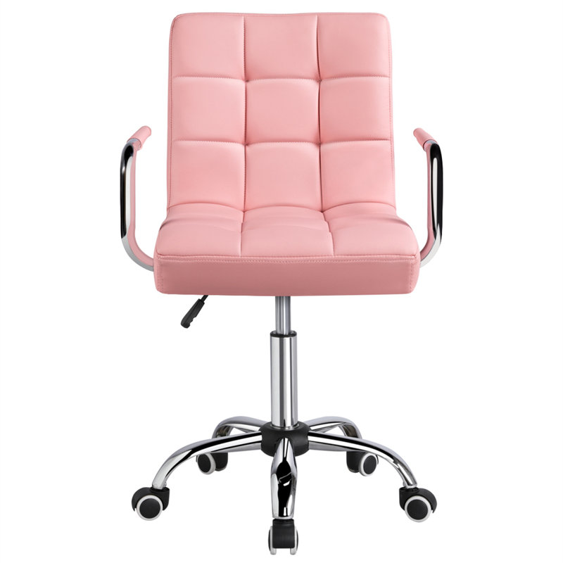 Mid Back Executive Swivel Office Chair with Metal Frame and Arms, Pink