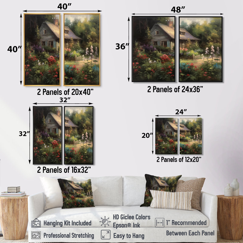 «Rupen Quaint Cottage and Garden Oasis IV», impression sur toile, 32'' H x 32'' W, Impression encadrée flottante, Silver