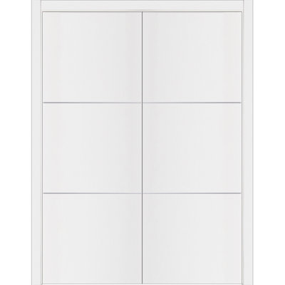 Glam G-Pro 006 Pre-Hung Soft White Laminated Modern Interior Double Door 36in x 84in Reversible