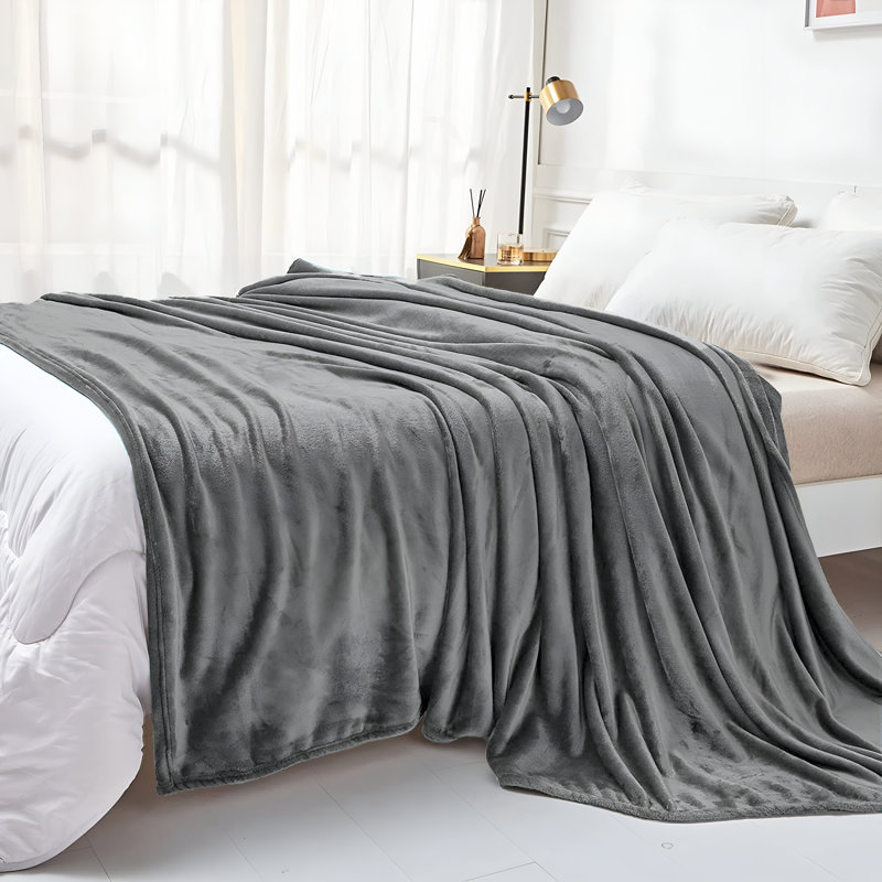 Reversible Faux Fur Mink Fleece Blanket Throw - Ultra Soft Plush Luxury Sofa & Bed Throw, Warm Light, Grey