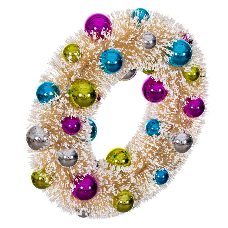  Boules de couronne givrées 18 po., Beige, H 5 po x l 18 po x P 18 po, Bleu/rouge