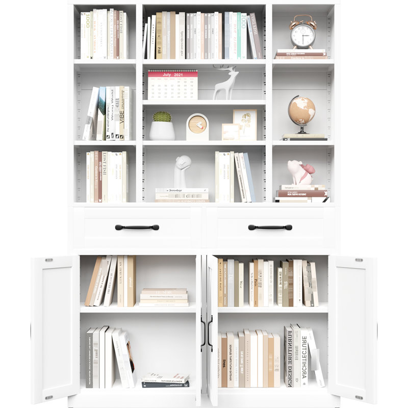 Bibliothèque en métal de 71 pouces de hauteur avec tiroirs, tablettes réglables et portes d'armoire pour l'organisation de la chambre à coucher
