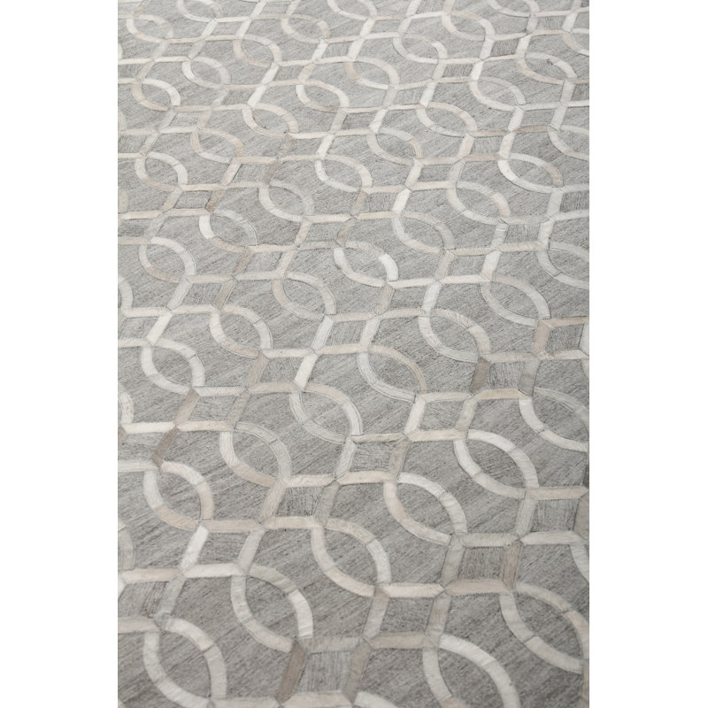Berlin Cowhide Geometric Area Rug in Silver, Rectangle 5' x 8'