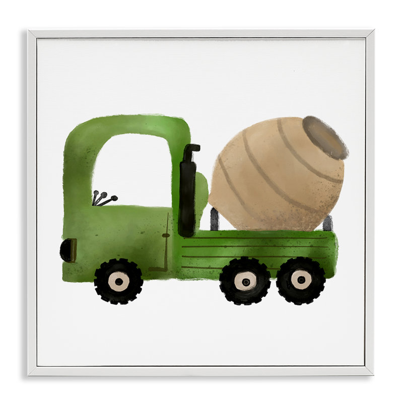 Art de giclée de camion de construction par Elizabeth Medley, Estampe numérique encadrée blanc bord de mer, H 24 po x l 24 po