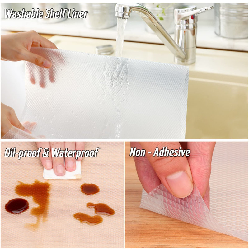Doublure de tiroir antidérapante pour tablette de cuisine, doublure d'armoire non adhésive 12 pouces x 30 pieds (360 pouces) doublure de réfrigérateur imperméable pour tiroir de cuisine, tablettes de salle de bain à motif de losanges transparent