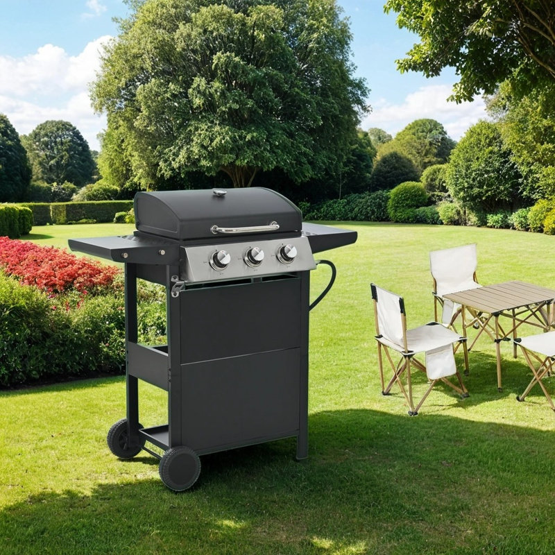 Barbecue au propane à 3 brûleurs pour barbecue en acier inoxydable d'une puissance de 26 000 BTU