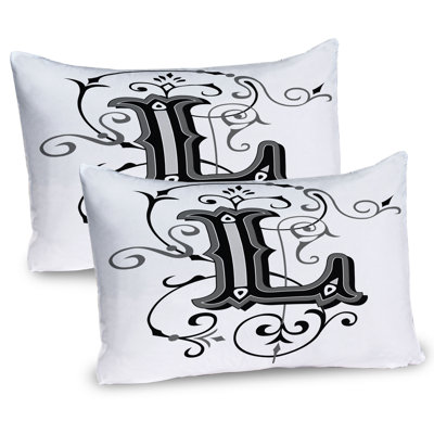 Ambesonne Letter L Pillow Sham 2 Pack Ornate Capital L Art Black Grey White -  pil-2_44622_26x20