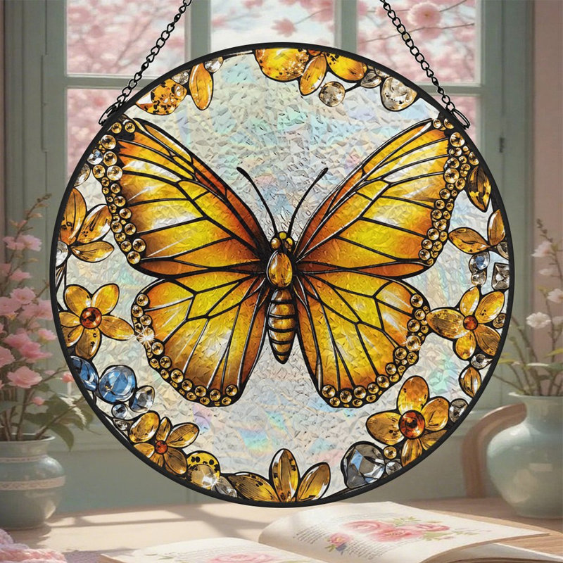 Panneau de vitrail doré Golden Sun, 7,8 x 7,8 po (20 x 20 cm)
