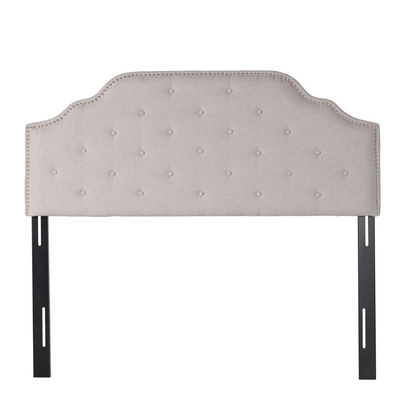Grey Fabric Upholstered Headboard - Queen & Full Sized With Contemporary Charm Button Stitching And Ravishing Nailhead Accents Assembly Required For Bedroom Diamond Stitch Upholstery