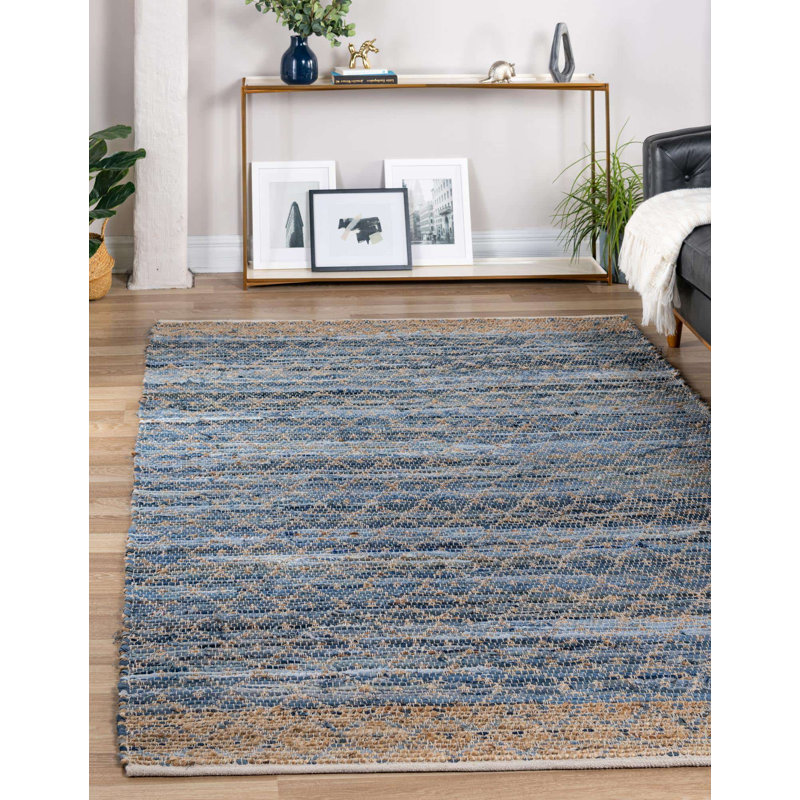 Tapis Denim Blue_Unique Loom Sand Chindi, Rectangle 9 pi x 12 pi