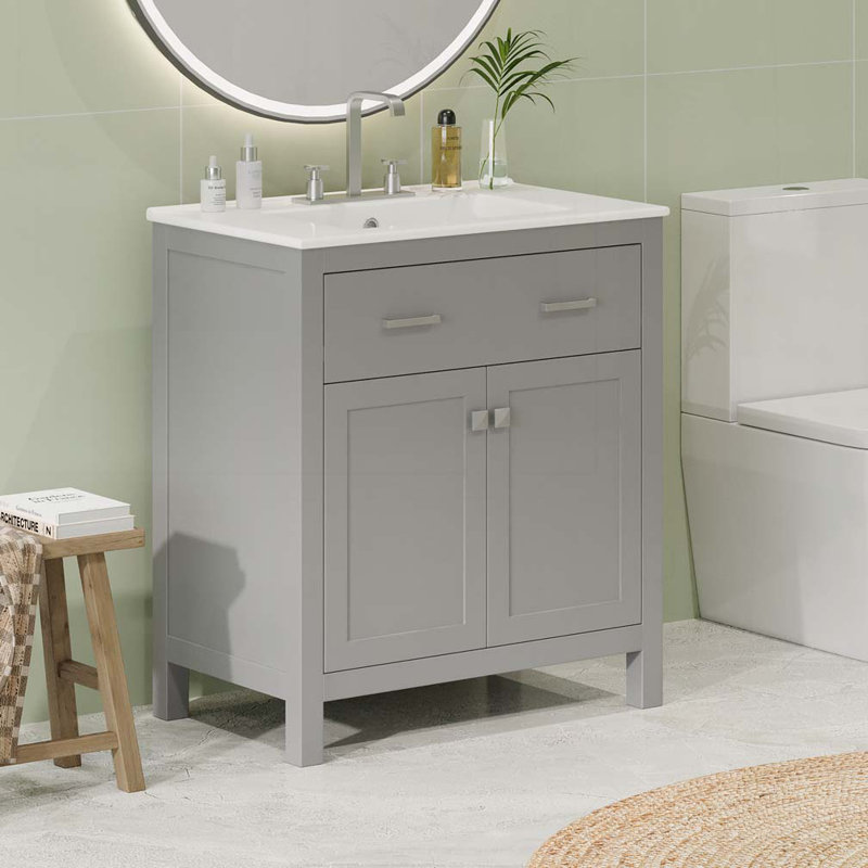 Meuble-lavabo 30 po avec lavabo en céramique, Gris