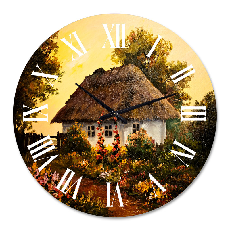 Chalet traditionnel au coucher du soleil en automne - Horloge murale traditionnelle, Surdimensionné