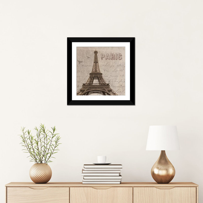 Paris I, impression sur toile tendue, H 16 po x l 16 po x P 1 po, Papier beaux-arts encadré noir, Blanc