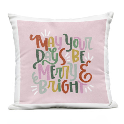 Pastel Merry & Bright Phrase Design by Sarah Hickman Outdoor Printed Pillow