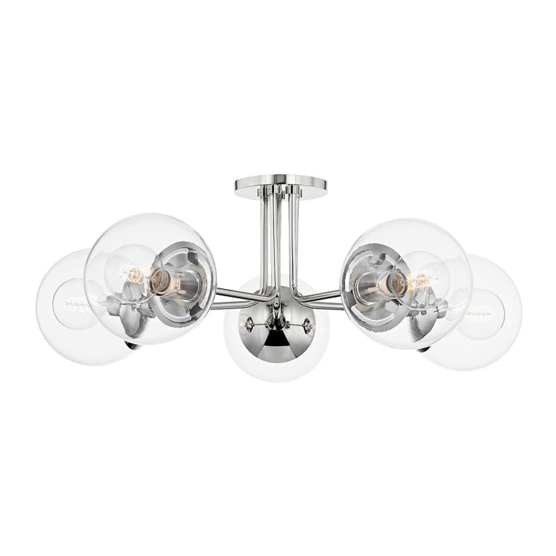Plafonnier semi-encastré 5 lumières 30 po Meadow, Nickel poli
