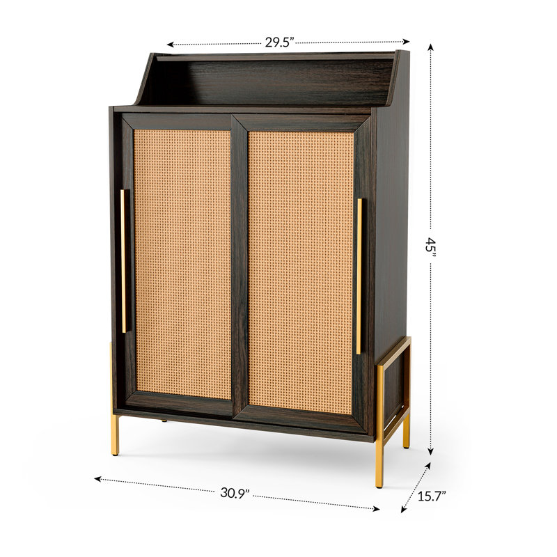 Ahmik Accent Cabinet with PE Rattan for Entryway With Adjustable Shelf 30.9" Sideboard