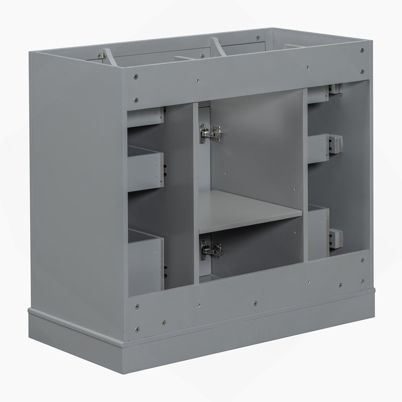 Meuble-lavabo 36 po sans lavabo, base d'armoire seulement, une armoire et six tiroirs, gris