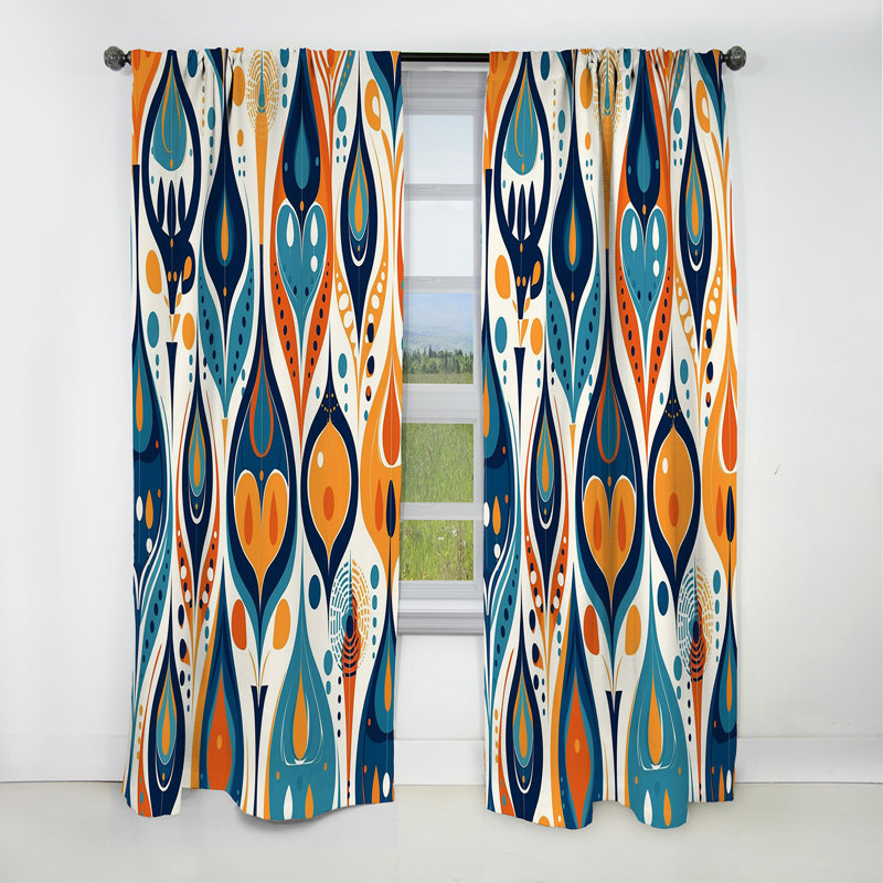 Orange Blue Botanical Symphony II - Abstract Curtain - Blackout Abstract Curtain - 1 Panels, 52" W x 120" L