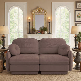 Chenille Cloud Loveseat Sofa With Round Pillows And Quilted Back Cushion