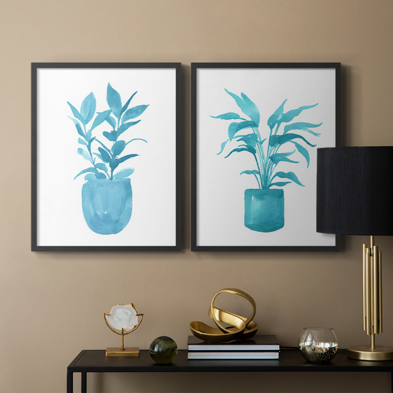 Watercolor House Plant III - reproduction encadrée de qualité supérieure - prête à être accrochée - aucun clou requis - aucun clou requis