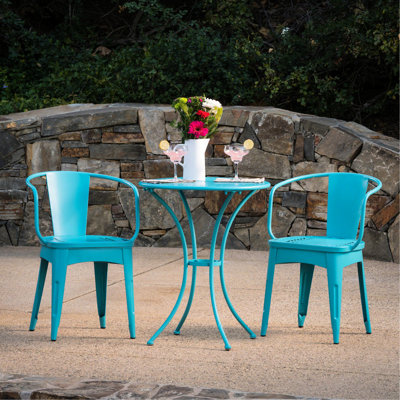 Teal 3 Kd Metal Table And Chair - Powder Coated Iron Outdoor Use Lantern In