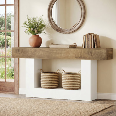 63" Farmhouse Console Table With 2-Tier Shelves, Entryway Table with U-Shaped Base, Narrow Long Sofa Table for Hallway, Foyer