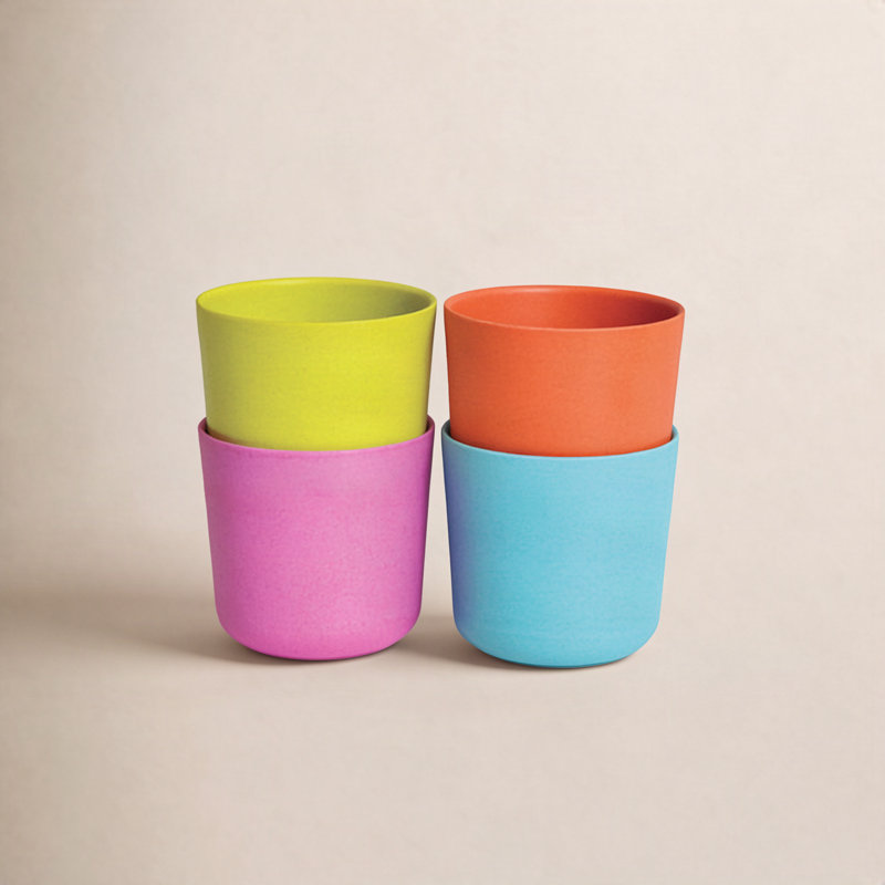 Bambino 8oz. Bamboo Drinking Glass Set, Yellow/Orange/Blue