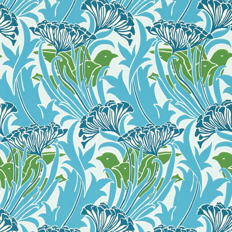 Laceflower 10.05m x 52cm Matte Wallpaper Roll, Garden Green/Lagoon