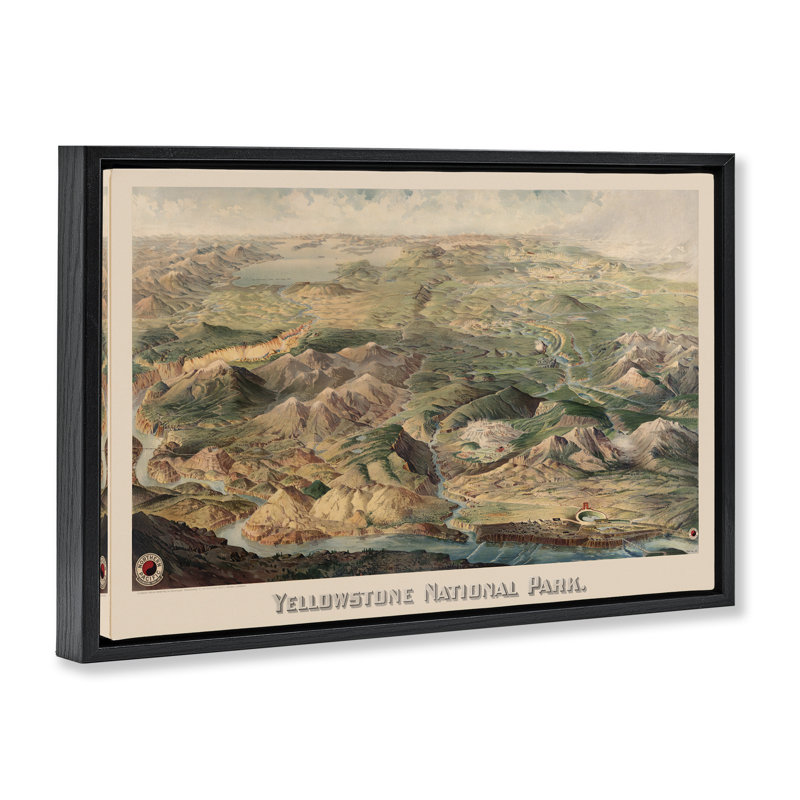 Toile flottante vintage encadrée par Yellowstone Park par Stellar Design Studio, Cadre flottant noir de jais
