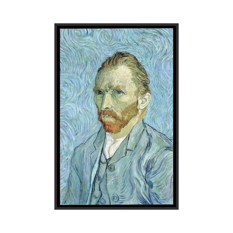 «Self Portrait August 1889» par Vincent Van Gogh, impression sur toile, Toile avec cadre noir, Pas de tapis