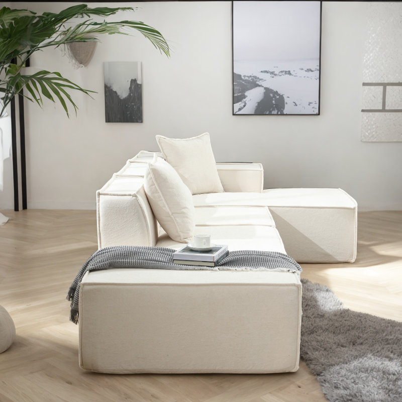 Sectional Sofa Set Modern Modular Combination Minimalist L-shaped Sofa Italian Tofu Block Design, Beige