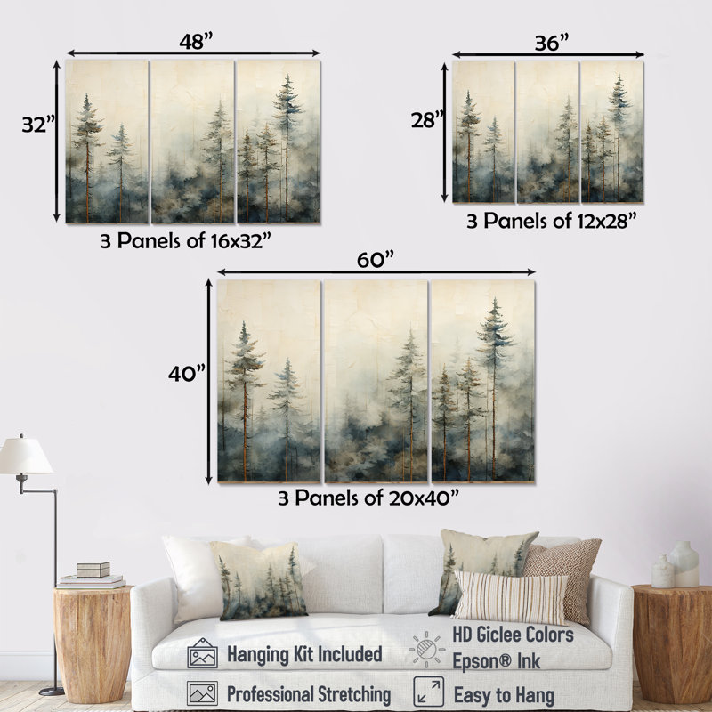 Forêt d'art de pin Minimalisme, Toile tendue, H 32 po x l 48 po x P 1 po