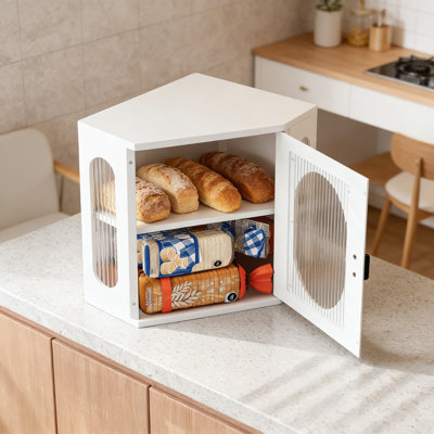 Large Capacity Corner Bread Box With Adjustable Shelf, Wood Kitchen Countertop Organizer With Acrylic Window For Bread, Snacks, And Pantry Storage