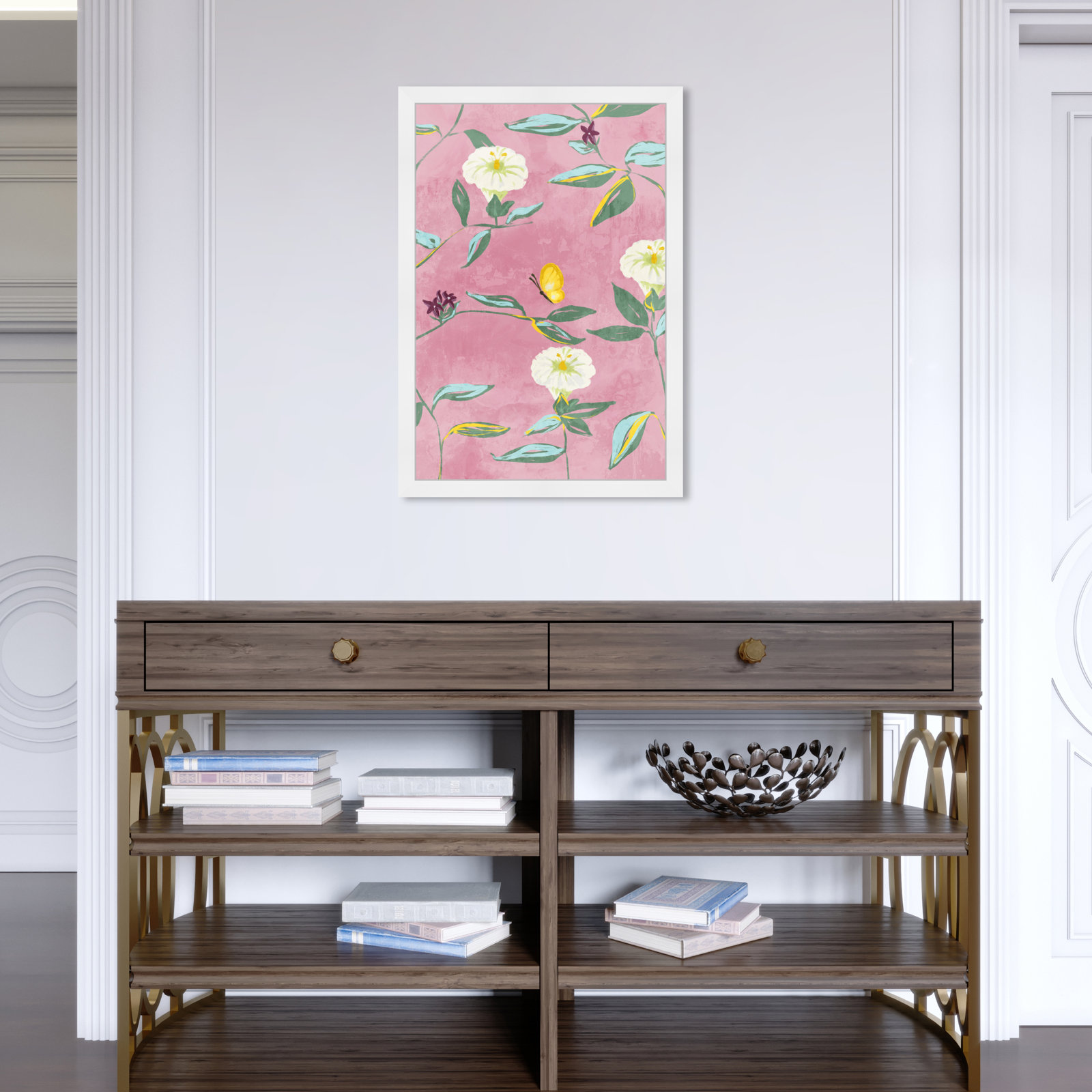 Floral Spring Tapestry Pattern Print, White, 26" H x 18" W