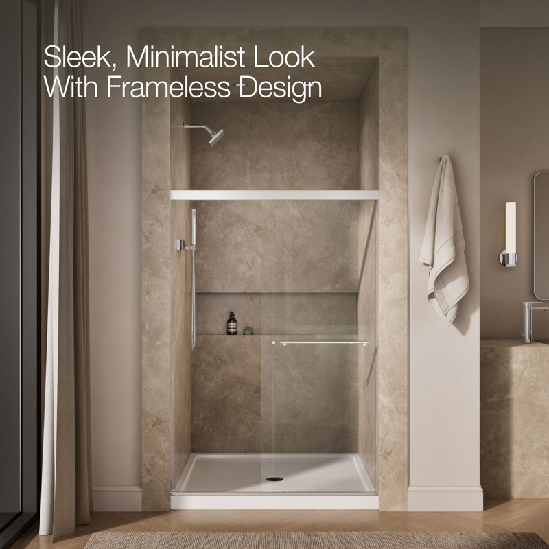 Revel Sliding Shower Door, 70-In H X 44-5/8 - 47-5/8-In W, With 1/4-In Thick Frosted Glass, Crystal Clear