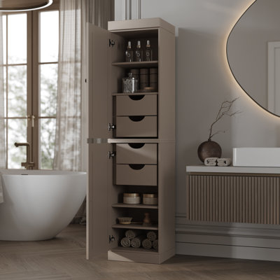 100% Solid Wood Bathroom Storage Cabinet, Raised Panel Doors, 4 Drawers, Adjustable Shelves, 16.5" Wide, 71.5" Tall
