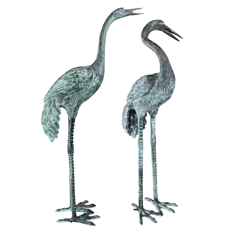 Curved and Straight Neck Crane Statue Set, Large