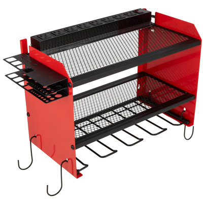 Stalwart Power Tool Organizer Wall Mount with Charging Station - Drill Holder with Power Strip - Garage Organizer Tool Storage Rack