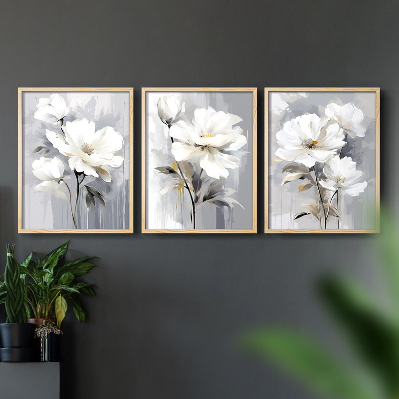 Étude florale CXLVI -Set de 3 estampes giclées encadrées -Prêt à, H 10 po x l 8 po, Natural Framed